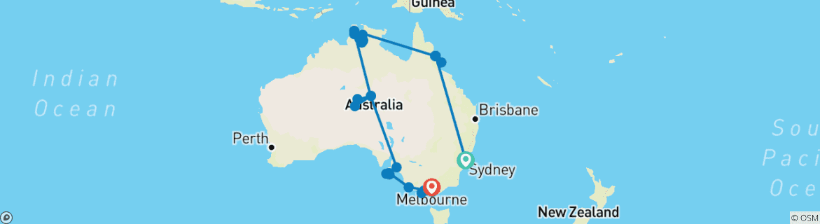 Image of a map showing the route of the tour