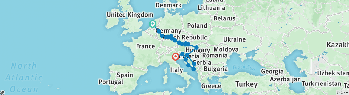 Image of a map showing the route of the tour