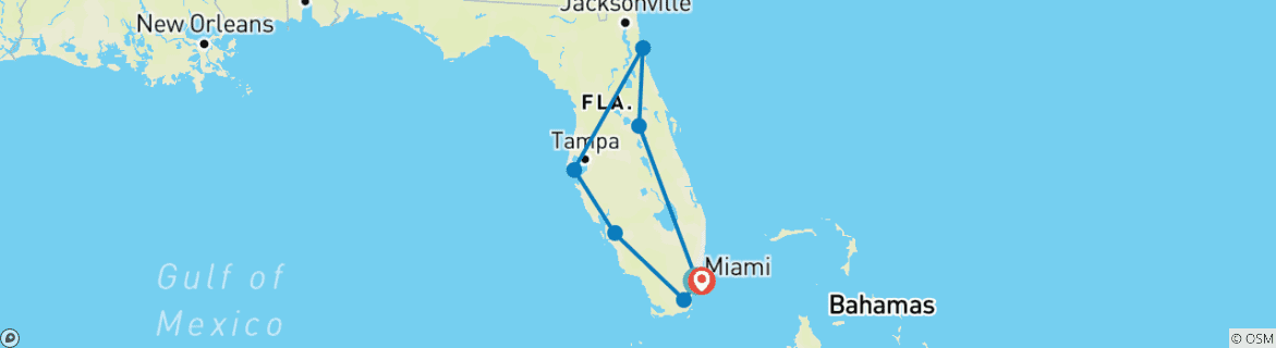 Image of a map showing the route of the tour