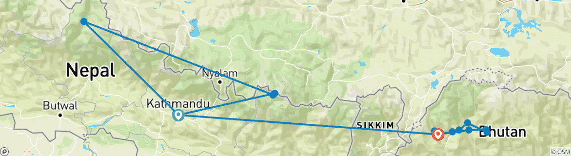 Image of a map showing the route of the tour