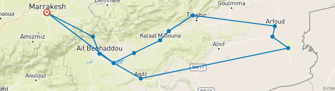 Image d'une carte montrant l'itinéraire du circuit