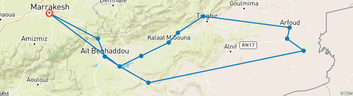 Karte mit der Reiseroute