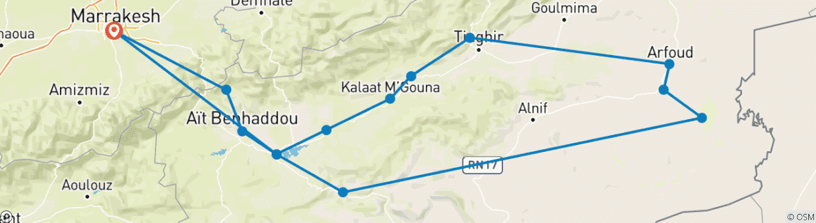 Image d'une carte montrant l'itinéraire du circuit