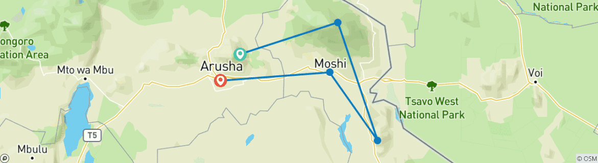 Image of a map showing the route of the tour