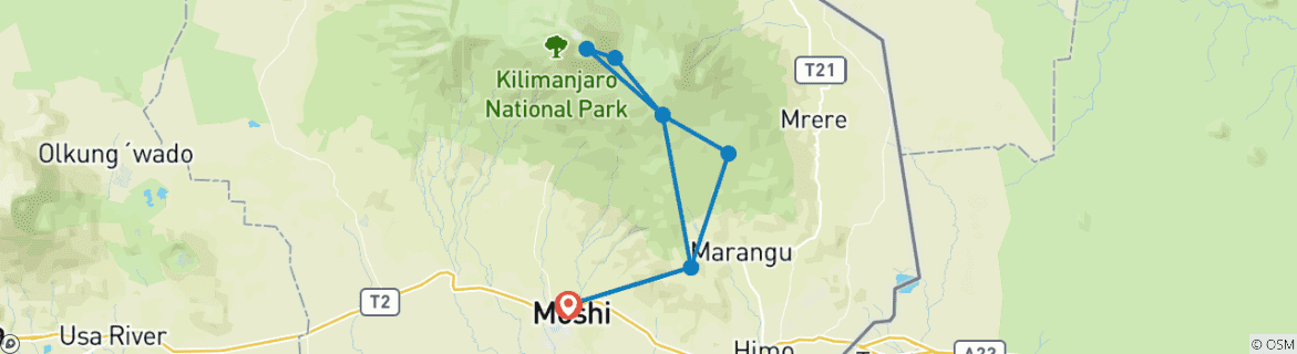 Image of a map showing the route of the tour