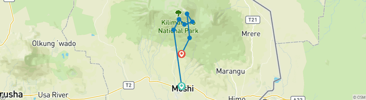 Image of a map showing the route of the tour