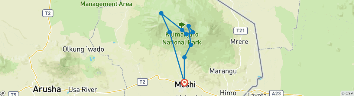 Image of a map showing the route of the tour