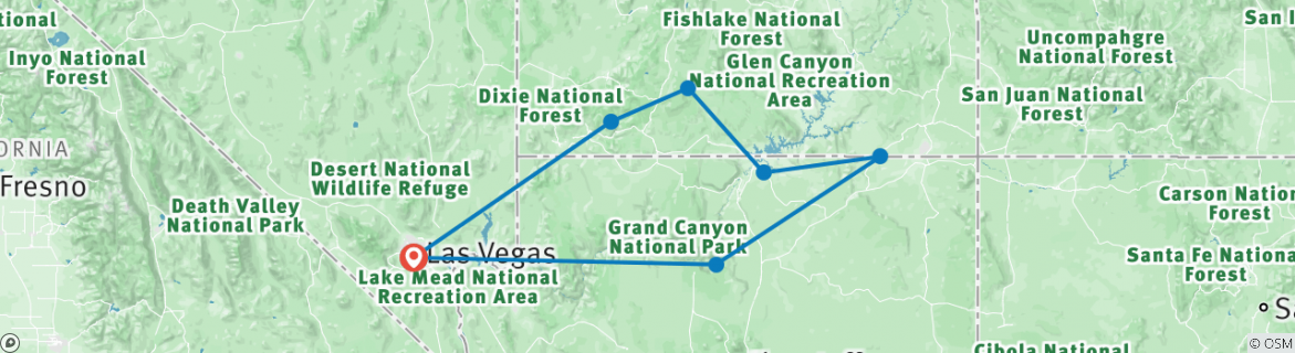 Image of a map showing the route of the tour