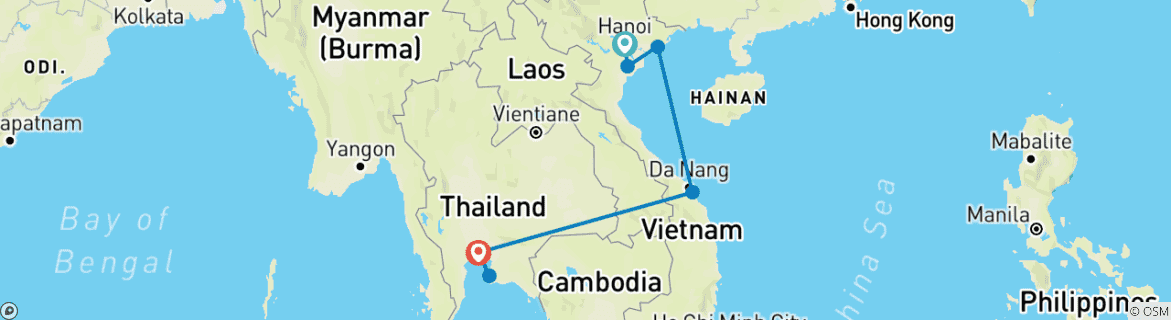 Image d'une carte montrant l'itinéraire du circuit