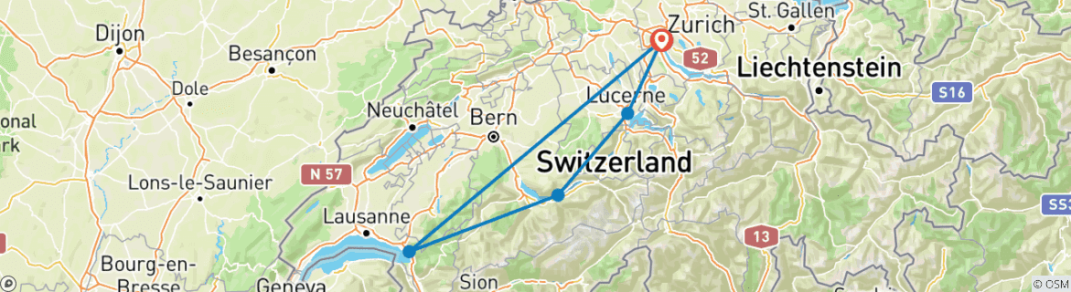 Image d'une carte montrant l'itinéraire du circuit