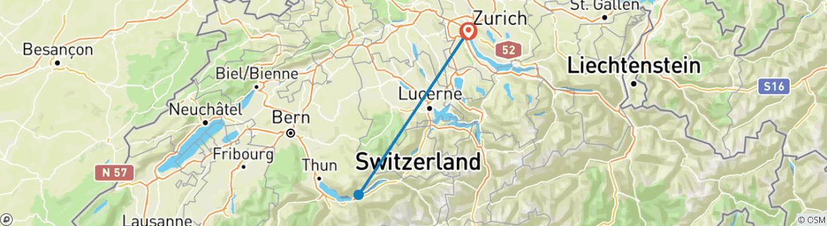 Image of a map showing the route of the tour