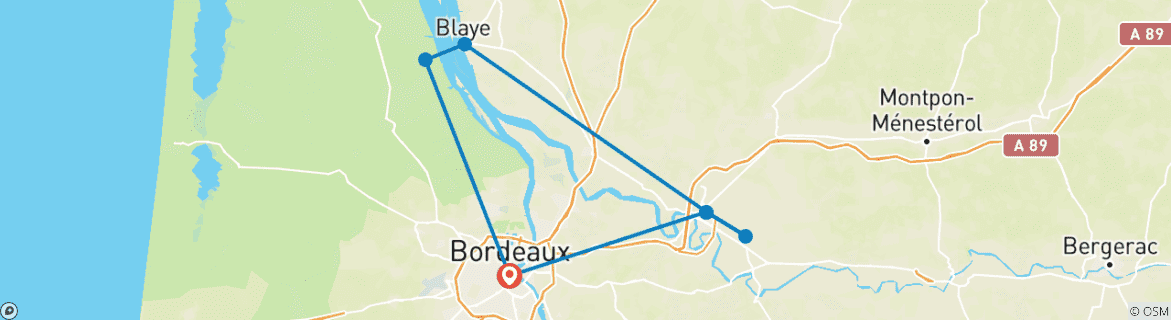 Image of a map showing the route of the tour