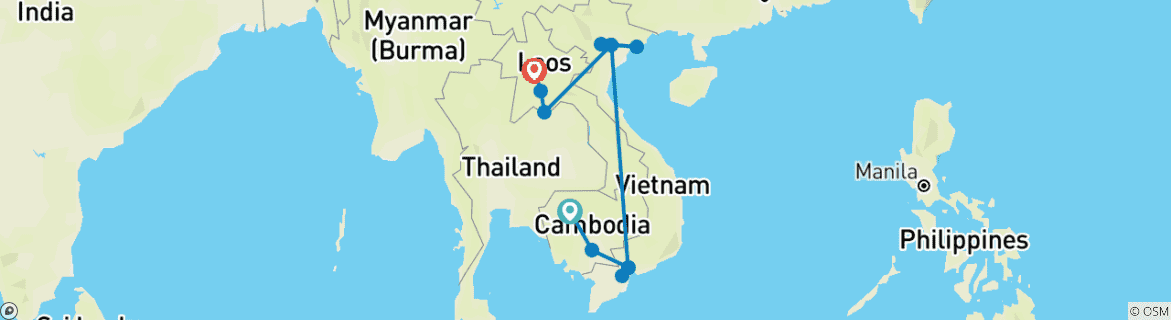 Image of a map showing the route of the tour