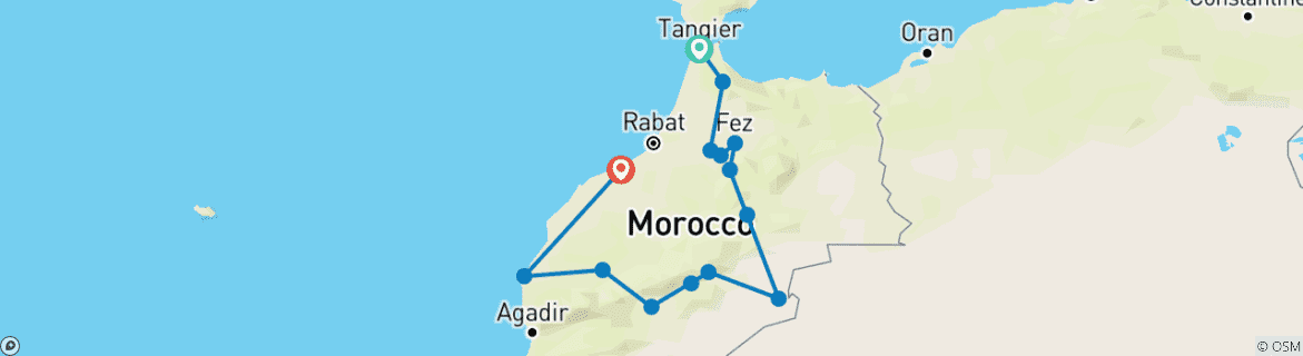 Image d'une carte montrant l'itinéraire du circuit