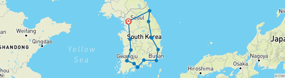 Image of a map showing the route of the tour