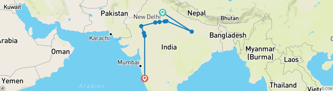 Karte mit der Reiseroute