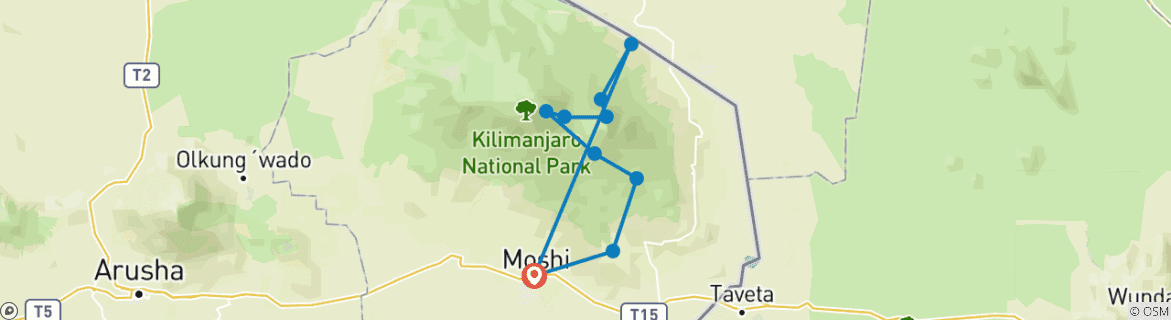 Image of a map showing the route of the tour
