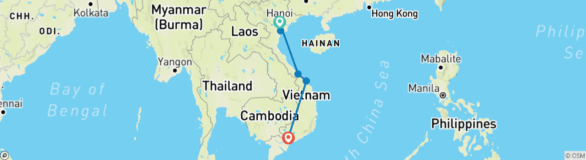 Foto van een kaart met de route van de rondreis