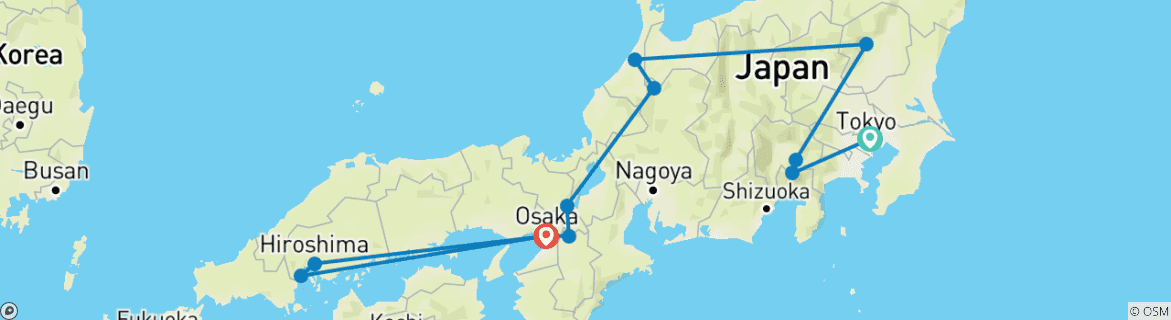 Image of a map showing the route of the tour