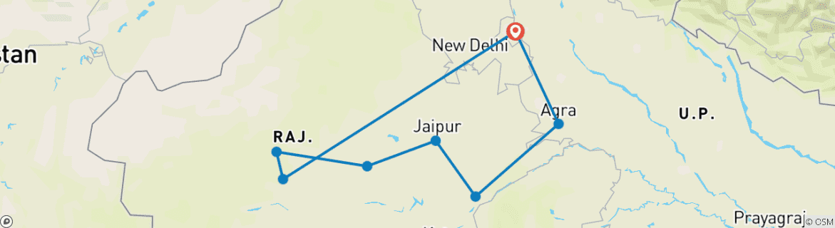 Image of a map showing the route of the tour