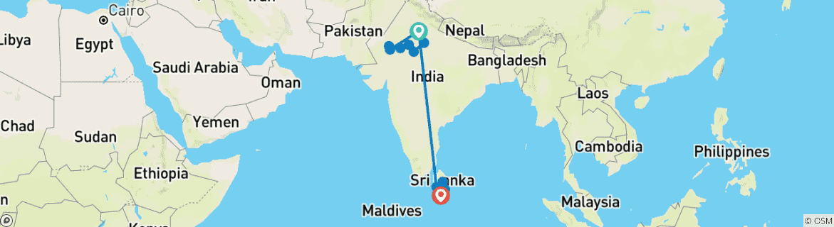 Foto van een kaart met de route van de rondreis