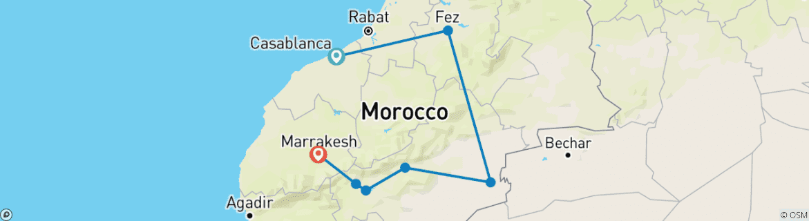 Karte mit der Reiseroute