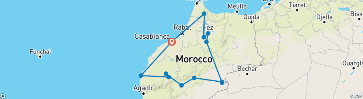 Karte mit der Reiseroute