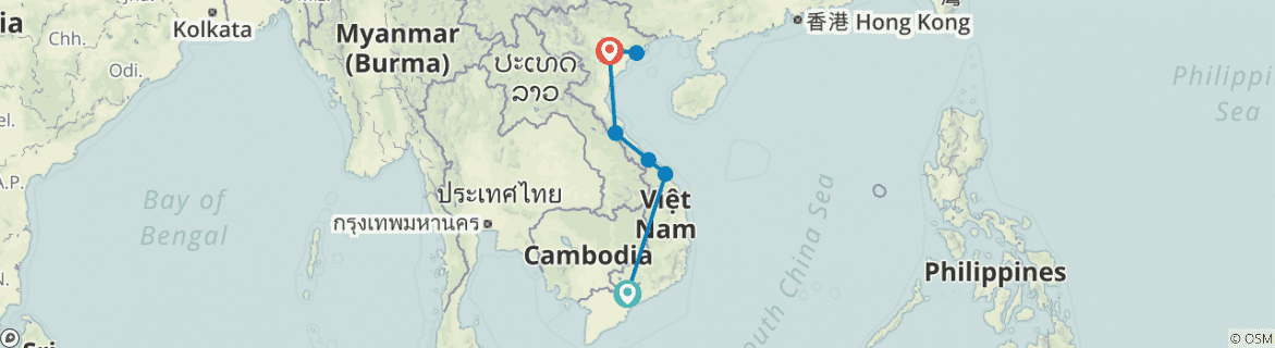 Image of a map showing the route of the tour
