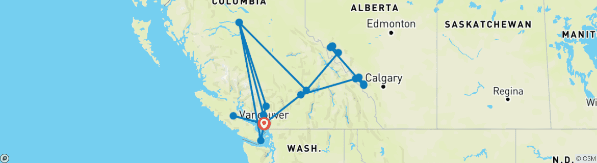 Image of a map showing the route of the tour