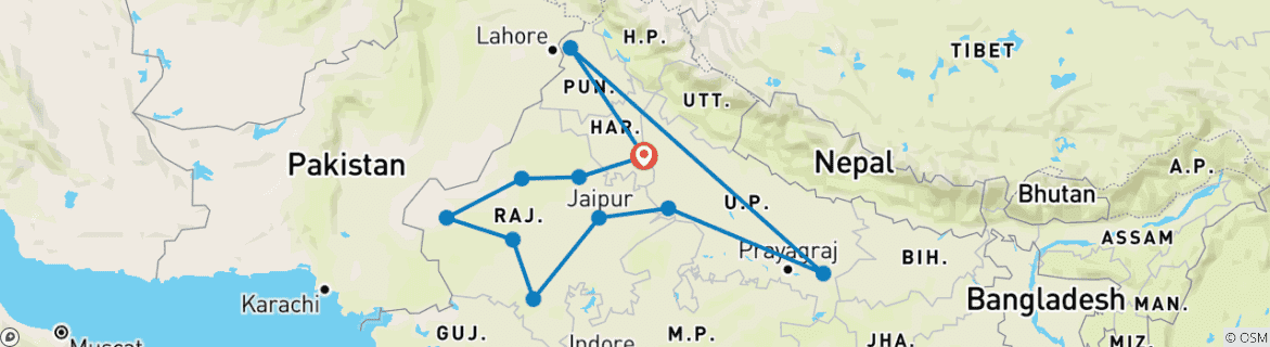 Foto van een kaart met de route van de rondreis