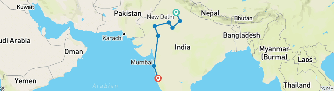 Karte mit der Reiseroute