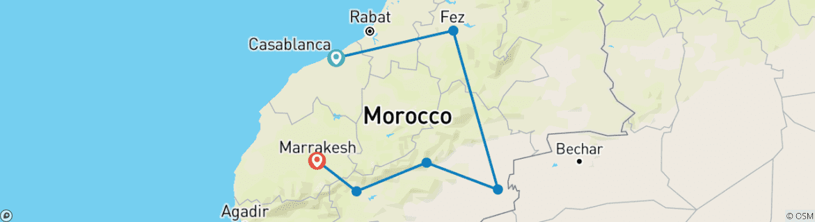 Image of a map showing the route of the tour