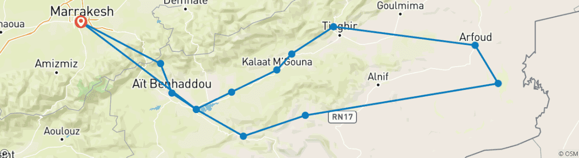 Karte mit der Reiseroute