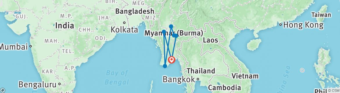 Image of a map showing the route of the tour