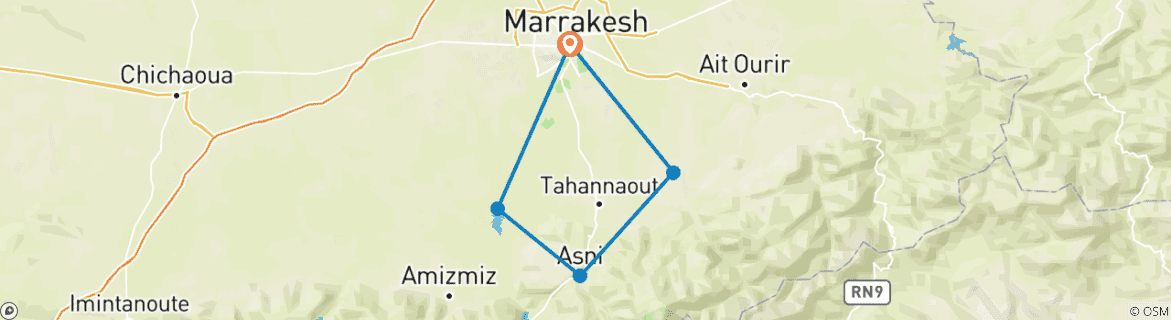 Image d'une carte montrant l'itinéraire du circuit