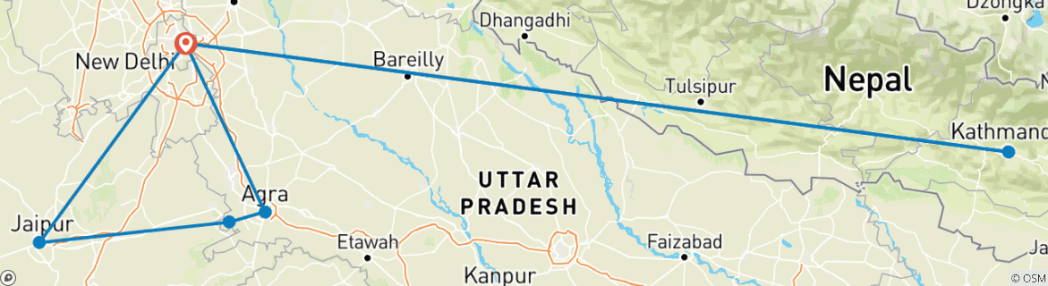 Image of a map showing the route of the tour