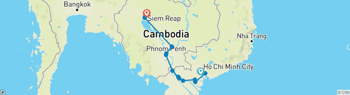 Karte mit der Reiseroute