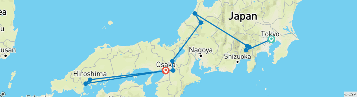 Image of a map showing the route of the tour