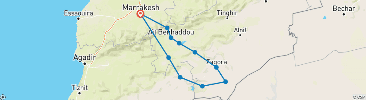 Image of a map showing the route of the tour