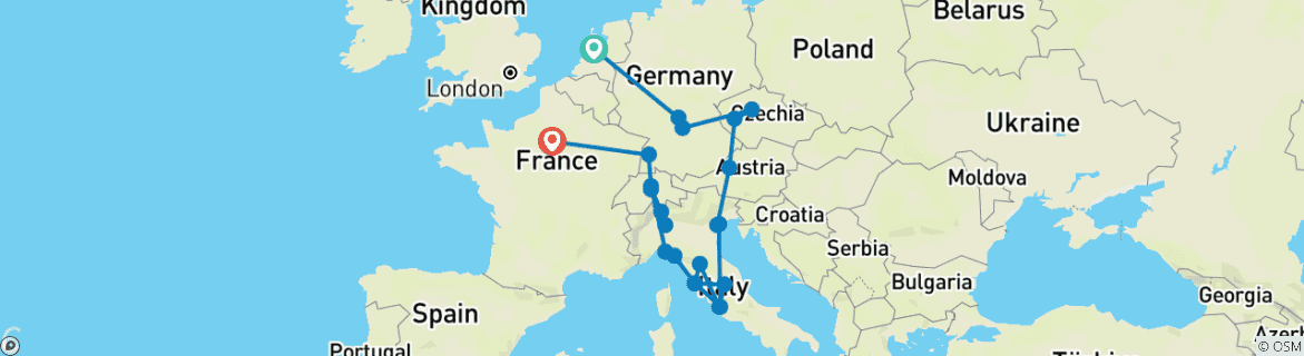 Karte mit der Reiseroute