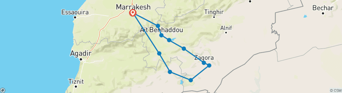 Image d'une carte montrant l'itinéraire du circuit