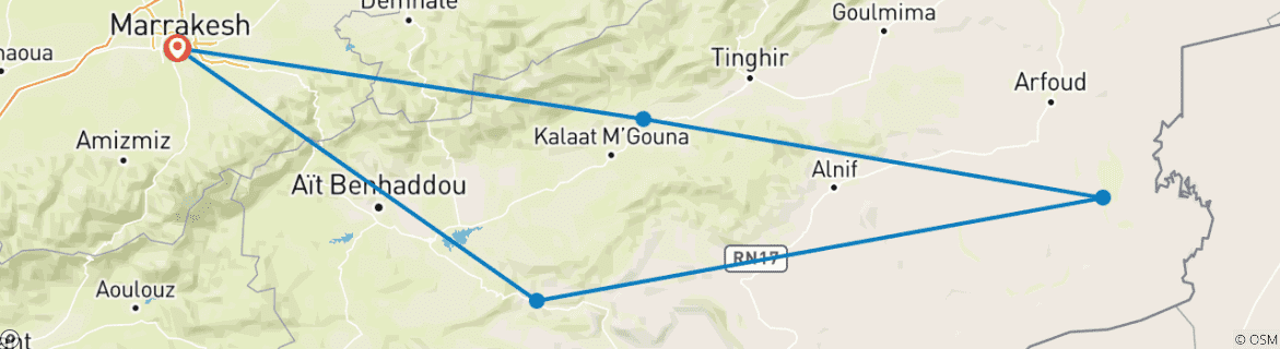 Image d'une carte montrant l'itinéraire du circuit