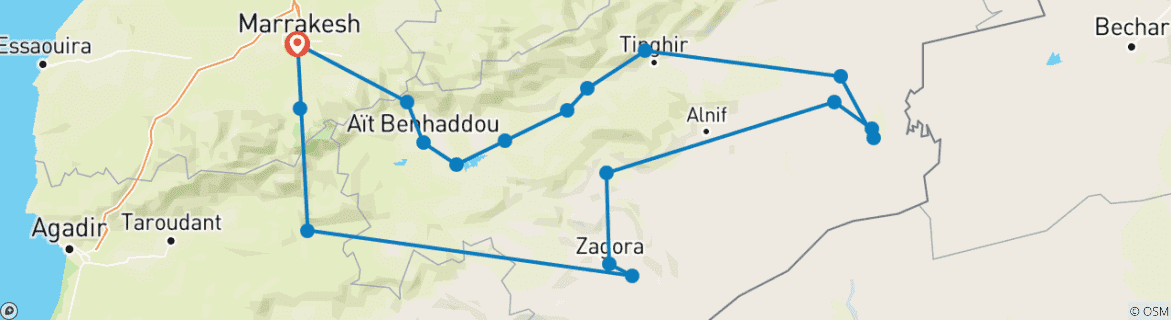 Image d'une carte montrant l'itinéraire du circuit
