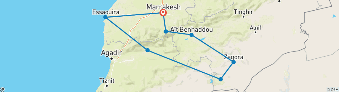 Image d'une carte montrant l'itinéraire du circuit