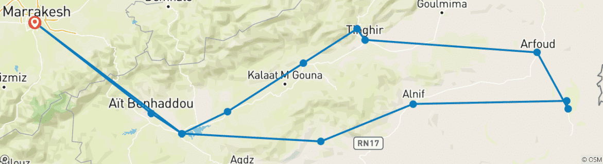 Image d'une carte montrant l'itinéraire du circuit