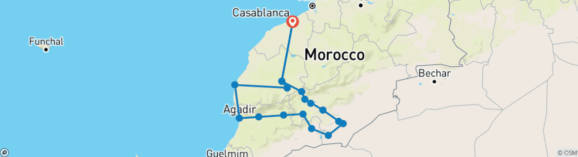 Image of a map showing the route of the tour