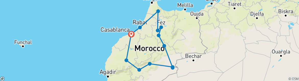 Image d'une carte montrant l'itinéraire du circuit