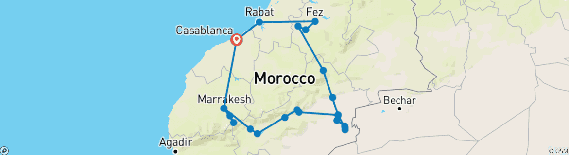 Image d'une carte montrant l'itinéraire du circuit