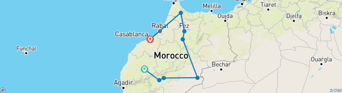 Image d'une carte montrant l'itinéraire du circuit