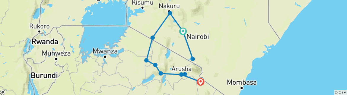 Image of a map showing the route of the tour